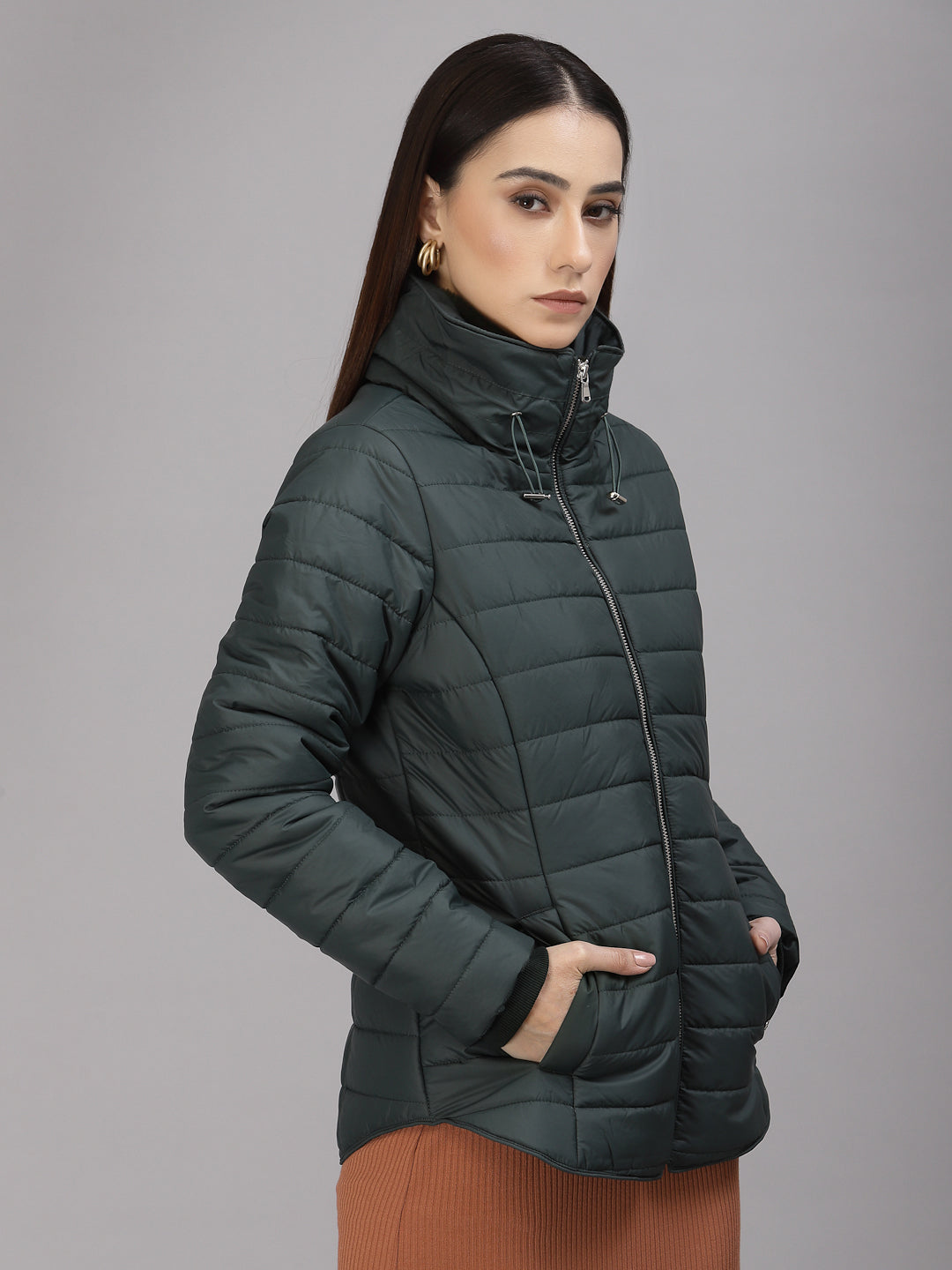 Bottle Green Regular Fit Winter Jacket for Gipsy Women – Stylish & Cozy Winter Collection