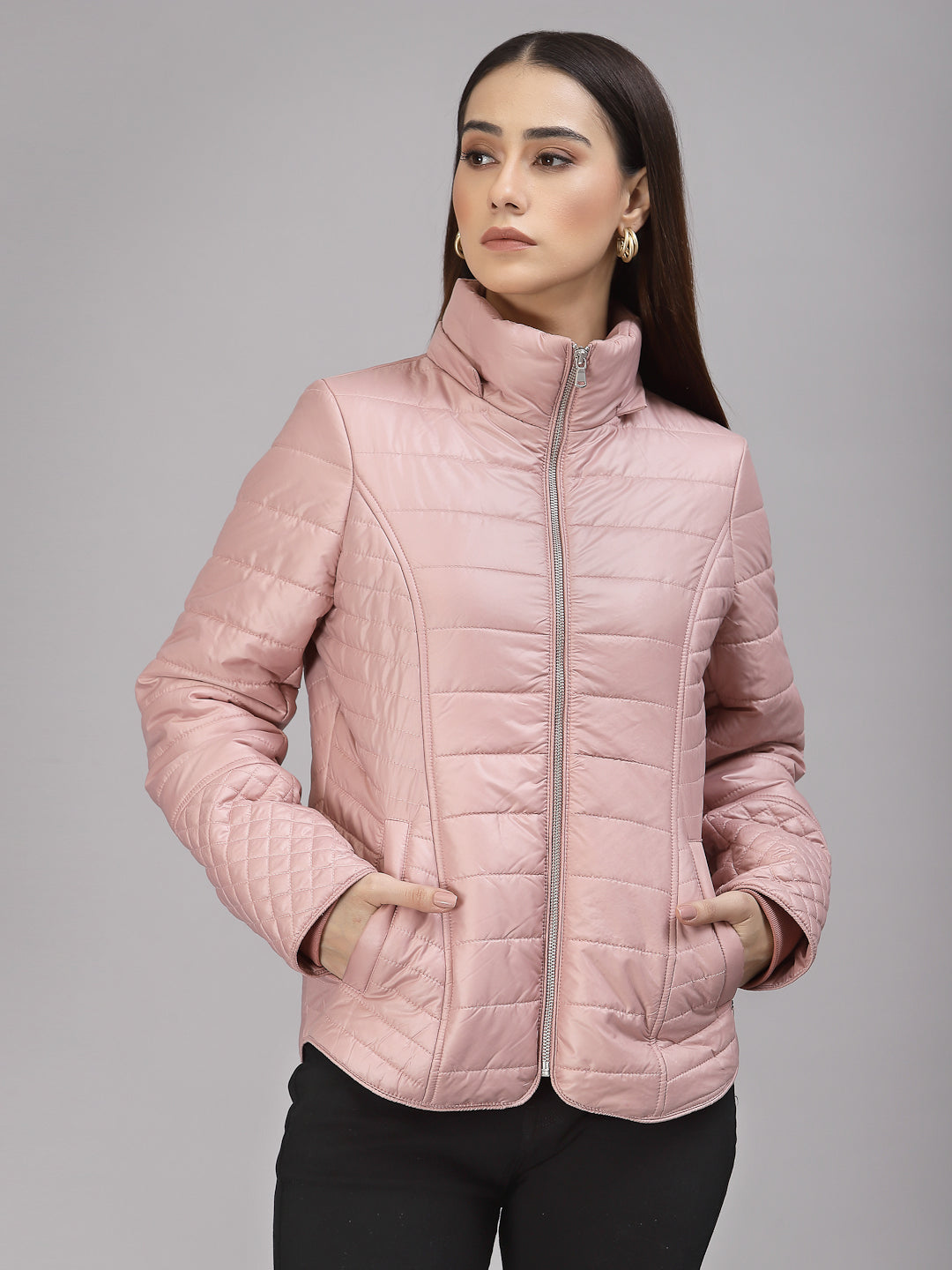 Gipsy Women Hooded Neck Regular Full Sleeves Polyester Fabric Blush Pink Jackets