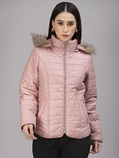 Gipsy Women Hooded Neck Regular Full Sleeves Polyester Fabric Blush Pink Jackets