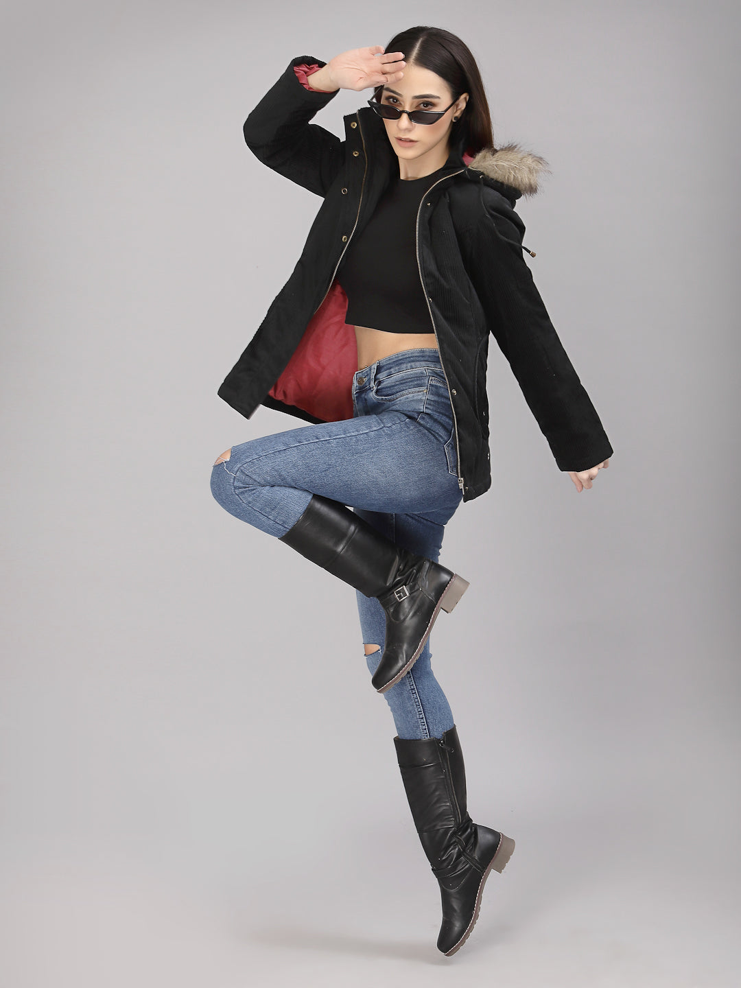 Gipsy Women Hooded Neck Regular Full Sleeves Cotton/Poly Fabric Black Jackets