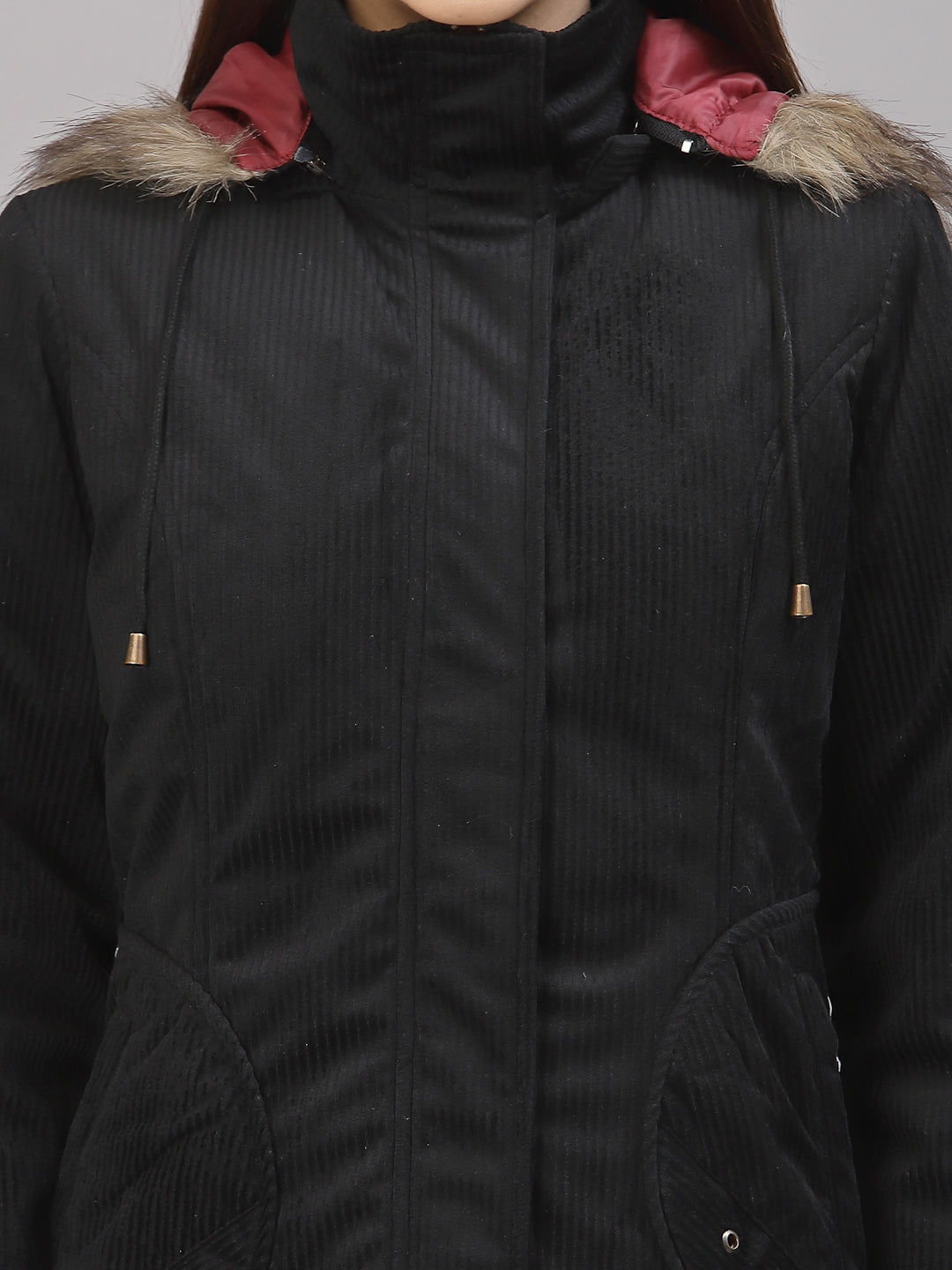 Gipsy Women Hooded Neck Regular Full Sleeves Cotton/Poly Fabric Black Jackets