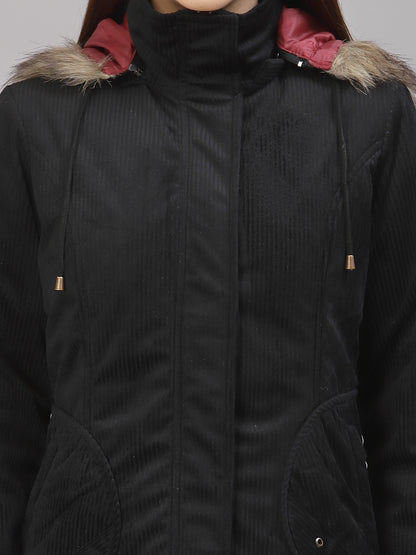 Gipsy Women Hooded Neck Regular Full Sleeves Cotton/Poly Fabric Black Jackets