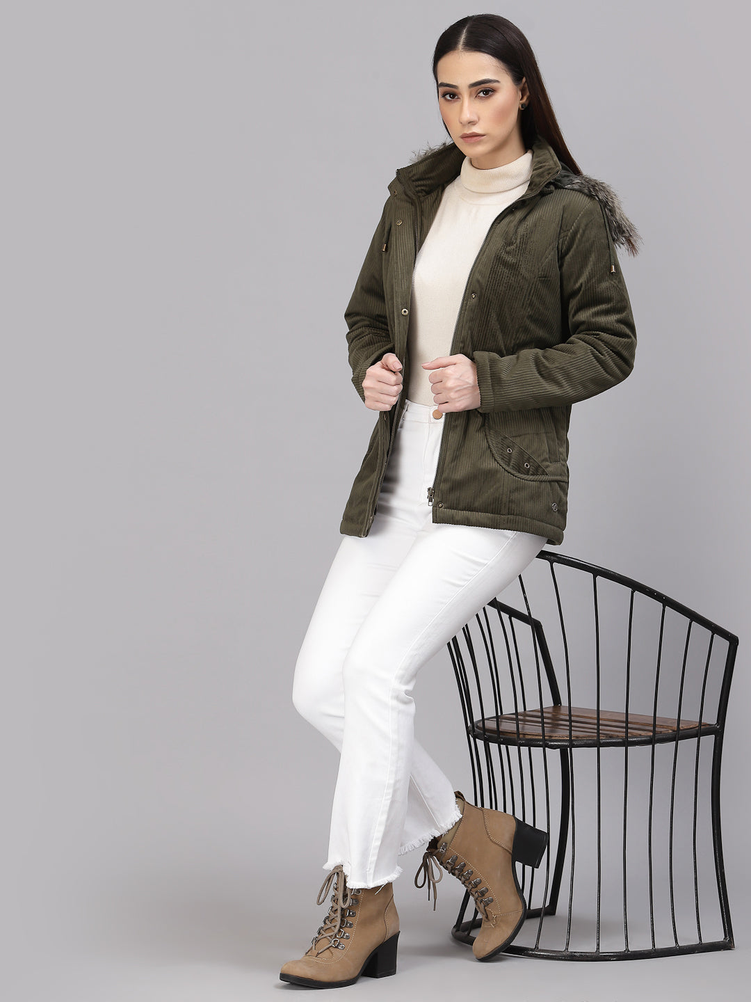 Olive Regular Fit Winter Jacket for Gipsy Women – Stylish & Cozy Winter Collection