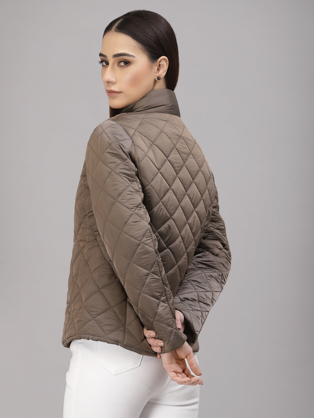 Gipsy Women Mock Collar Regular Full Sleeves Polyester Fabric Copper Jackets