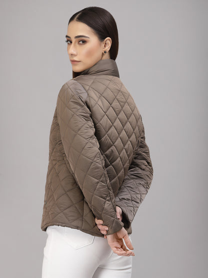 Gipsy Women Mock Collar Regular Full Sleeves Polyester Fabric Copper Jackets