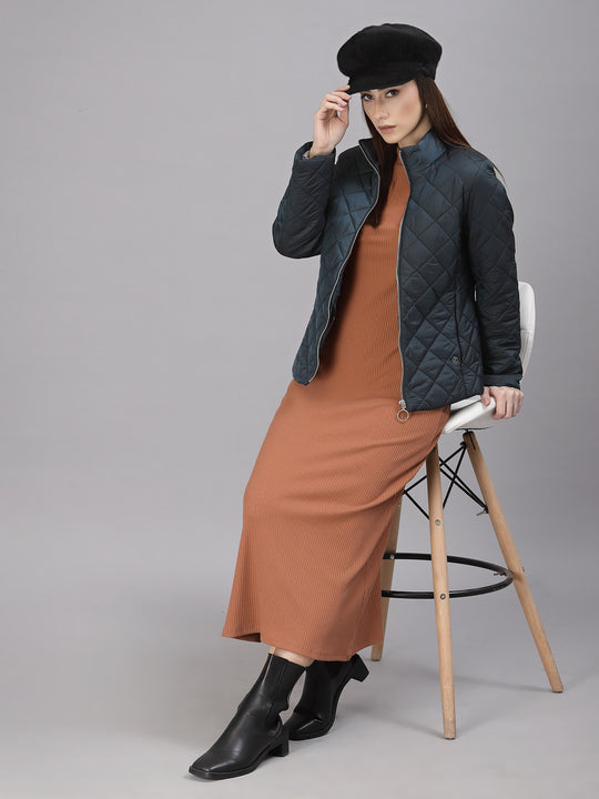 Gipsy Women Mock Collar Regular Full Sleeves Polyester Fabric Turque/Green Jackets