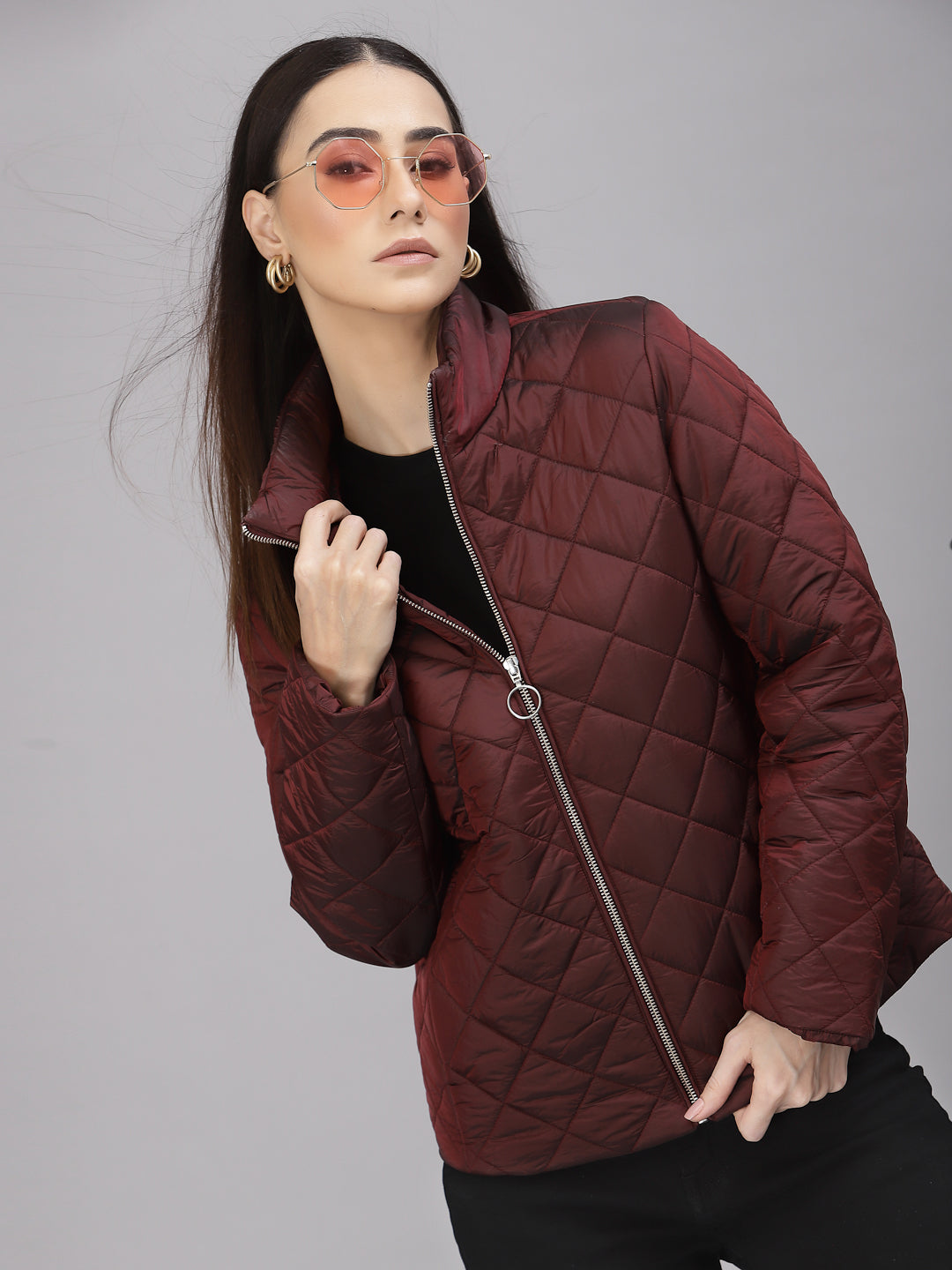 Wine Regular Fit Winter Jacket for Gipsy Women – Stylish & Cozy Winter Collection