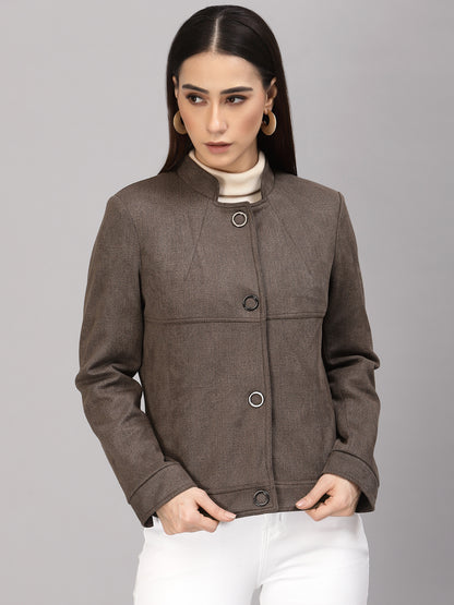 Gipsy Women Mandarin collar Regular Full Sleeves Polyester Fabric Olive Jackets