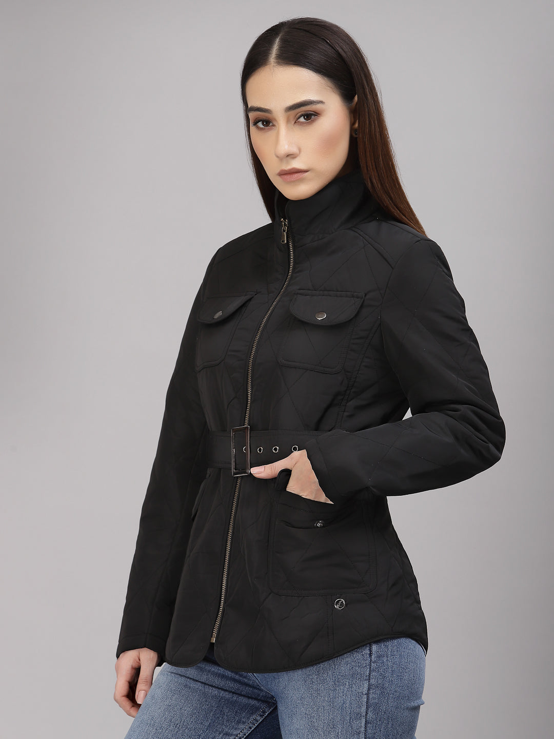 Black Regular Fit Winter Jacket for Gipsy Women – Stylish & Cozy Winter Collection