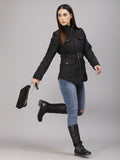 Gipsy Women Mock Collar Regular Full Sleeves Polyester Fabric Black Jackets