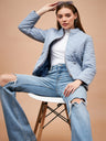 Gipsy Women Mandarin collar Regular Full Sleeves Polyester Fabric Blue Fog Jackets