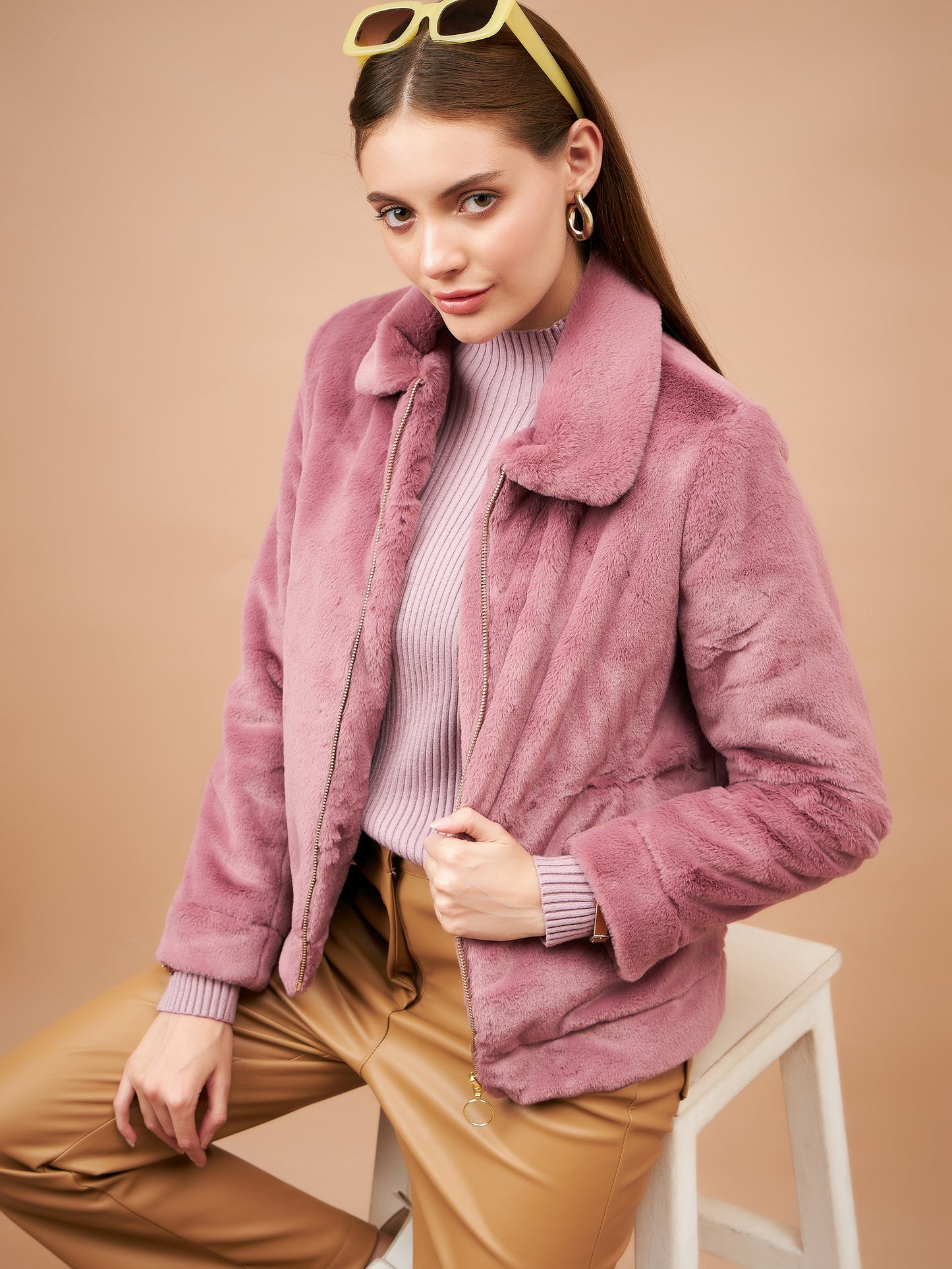 Gipsy Women Flat Collar Straight Full Sleeve Polyester Fabric Rasberry Jackets