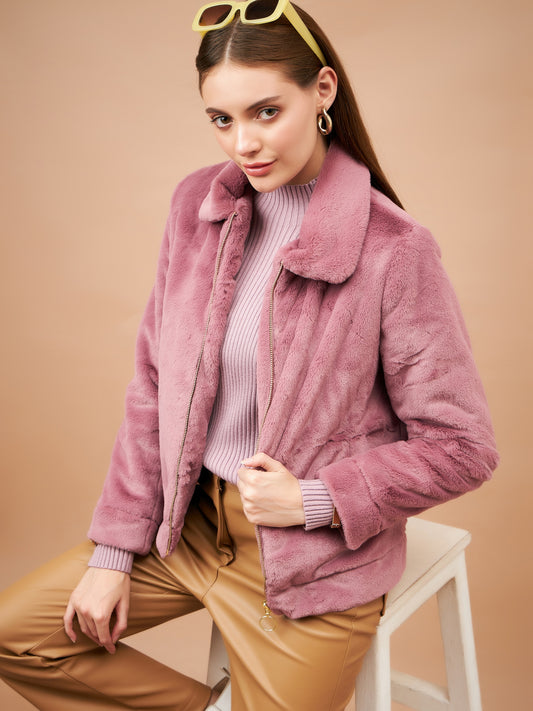 Gipsy Women Flat Collar Straight Full Sleeve Polyester Fabric Rasberry Jackets