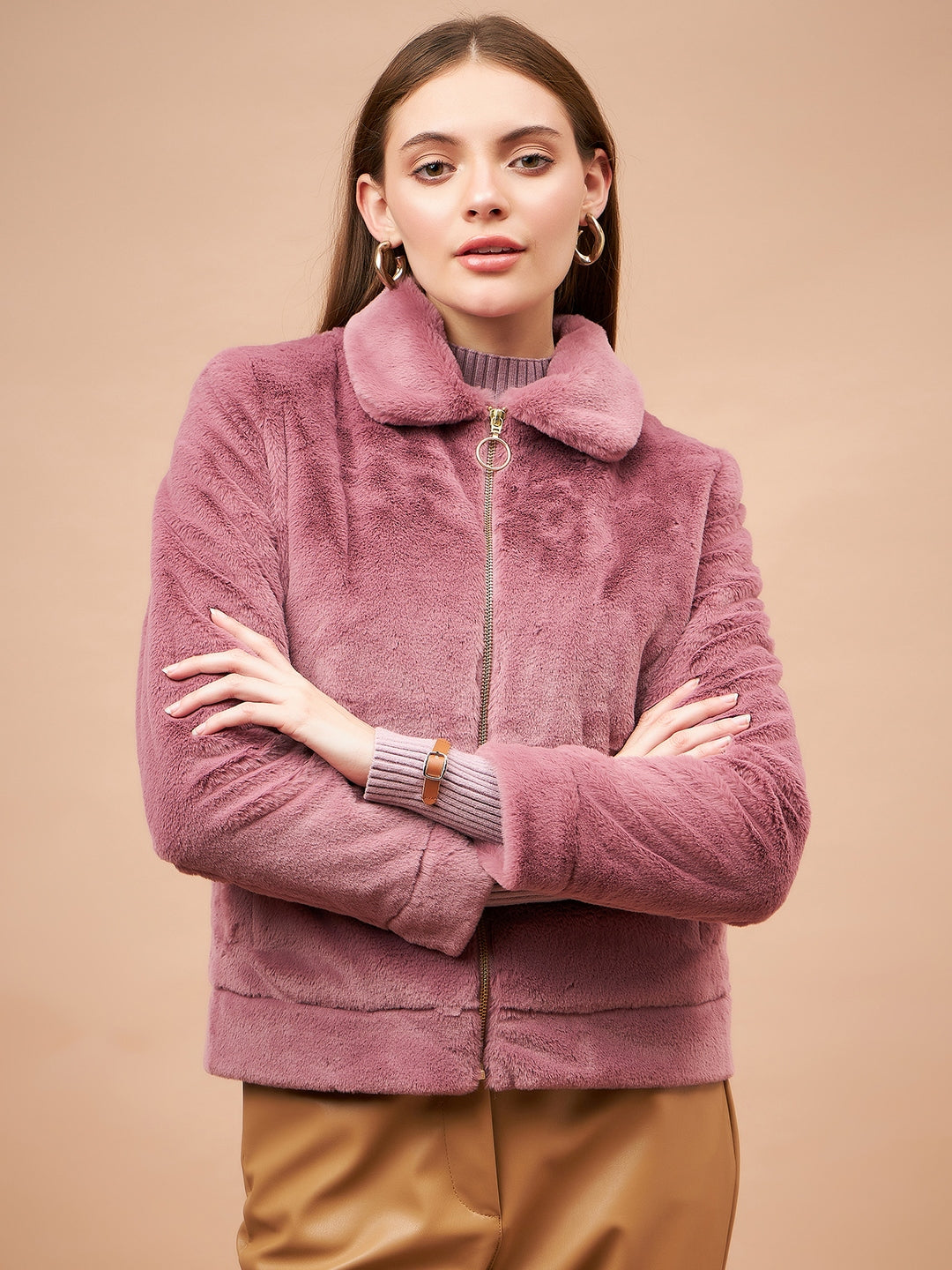 Gipsy Women Flat Collar Straight Full Sleeve Polyester Fabric Rasberry Jackets
