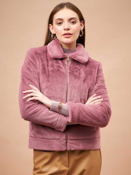 Gipsy Women Flat Collar Straight Full Sleeve Polyester Fabric Rasberry Jackets