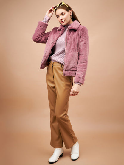 Gipsy Women Flat Collar Straight Full Sleeve Polyester Fabric Rasberry Jackets