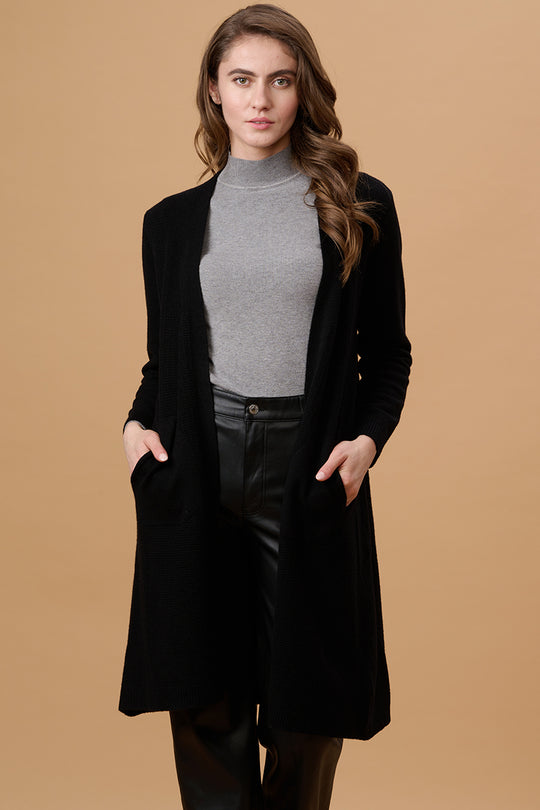 Gipsy Women Front Open Long Full Sleeves Acrylic Fabric Black Cardigan