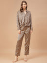 Gipsy Women Burnt Orange Print Satin Bishop Sleeve Collar Neck Co-Ord Set