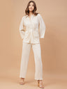 Gipsy Women Ivory Solid Satin Bishop Sleeve Collar Neck Co-Ord Set