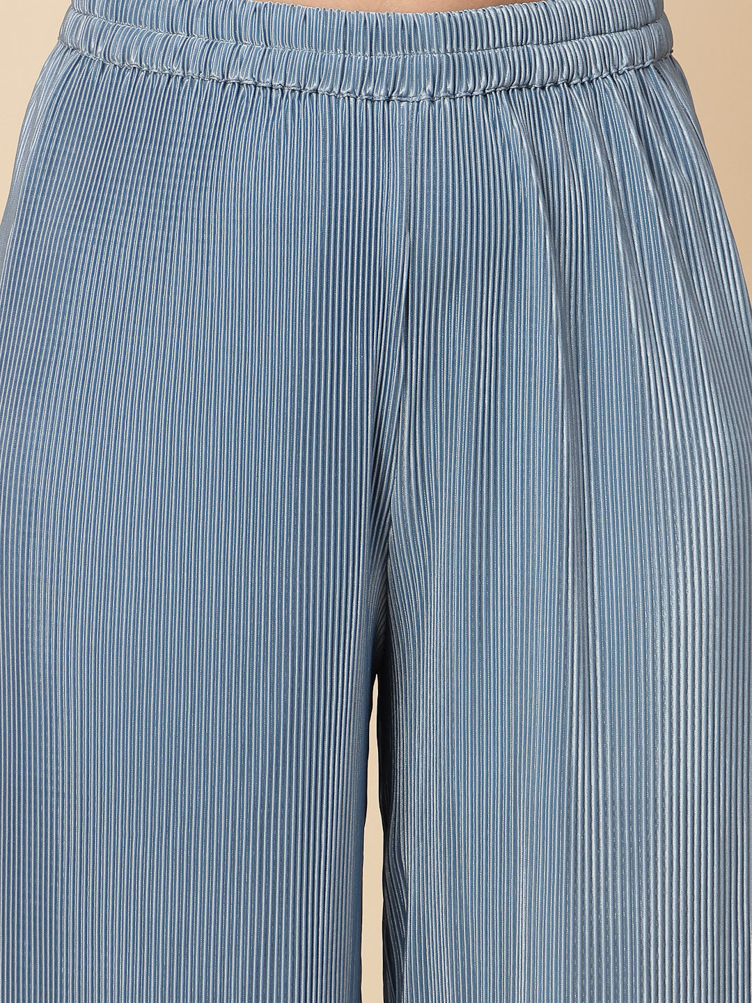 Gipsy Women Space Blue Solid Satin 3/4 Sleeve Collared Neck Co-Ord Sets
