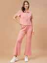 Gipsy Women Dusky Pink Solid Poly Knit Regular Sleeve Collar Neck Co-Ord Sets
