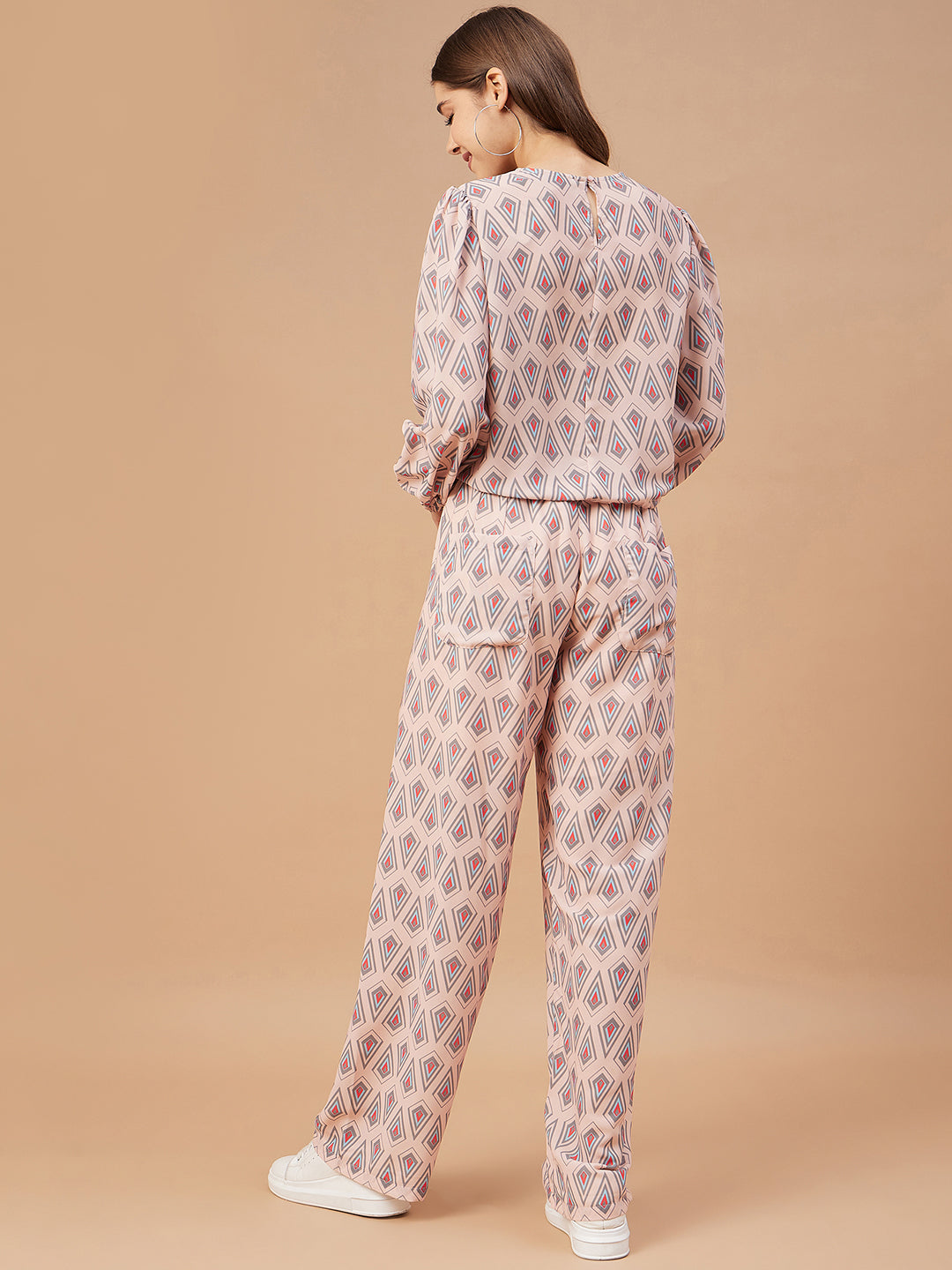 Gipsy Women Pink Print Georgette Regular Sleeve Round Neck Co-Ord Sets