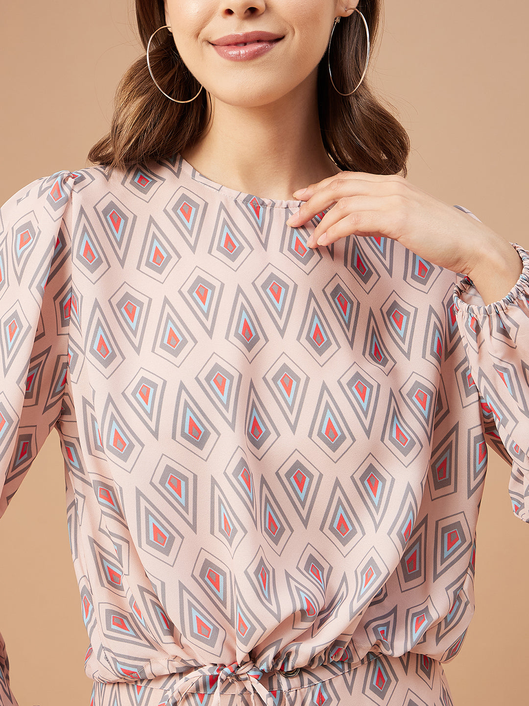 Gipsy Women Pink Print Georgette Regular Sleeve Round Neck Co-Ord Sets
