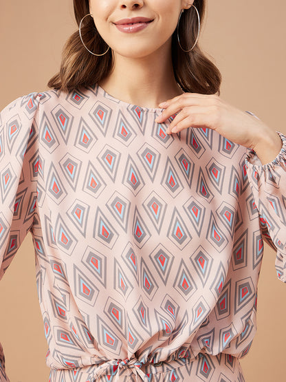 Gipsy Women Pink Print Georgette Regular Sleeve Round Neck Co-Ord Sets