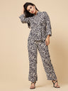 Gipsy Women Black Printed Georgette Bishop Full Sleeve Collared Neck Cord Set