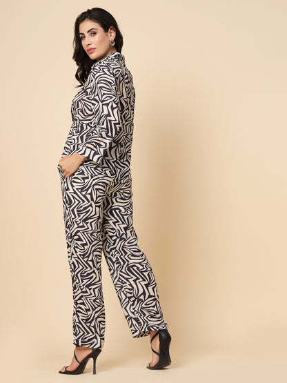 Gipsy Women Black Printed Georgette Bishop Full Sleeve Collared Neck Cord Set