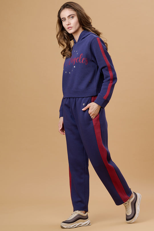 Gipsy Women Hooded Neck Regular Full Sleeves Cotton/Poly Fabric Lazuli Blue Co-Ord Set