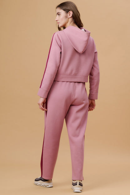 Gipsy Women Hooded Neck Regular Full Sleeves Cotton/Poly Fabric Dusky Pink Co-Ord Sets