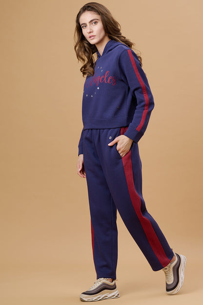 Gipsy Women Hooded Neck Regular Full Sleeves Cotton/Poly Fabric Lazuli Blue Co-Ord Sets