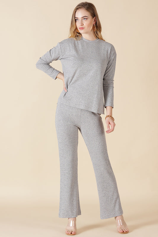 Gipsy Women Round Neck Regular Full Sleeves Poly Knit Fabric Grey Co-Ord Sets