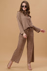 Gipsy Women Hooded Neck Regular Full Sleeves Poly Knit Fabric Brown Co-Ord Set