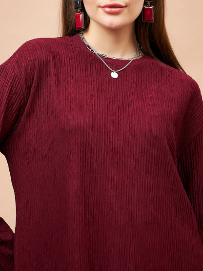 Gipsy Women Round Neck Straight Full Sleeve Polyester Fabric Maroon Co-Ord Set