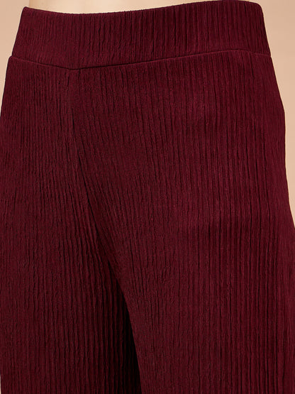 Gipsy Women Round Neck Straight Full Sleeve Polyester Fabric Maroon Co-Ord Set