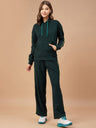 Gipsy Women Bottle Green Solid Cotton/Poly Regular Sleeve Hooded Neck Co-Ord Set