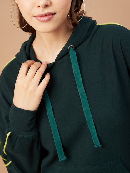 Gipsy Women Bottle Green Solid Cotton/Poly Regular Sleeve Hooded Neck Co-Ord Set
