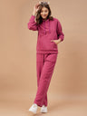 Gipsy Women Rasberry Solid Cotton/Poly Regular Sleeve Hooded Neck Co-Ord Sets