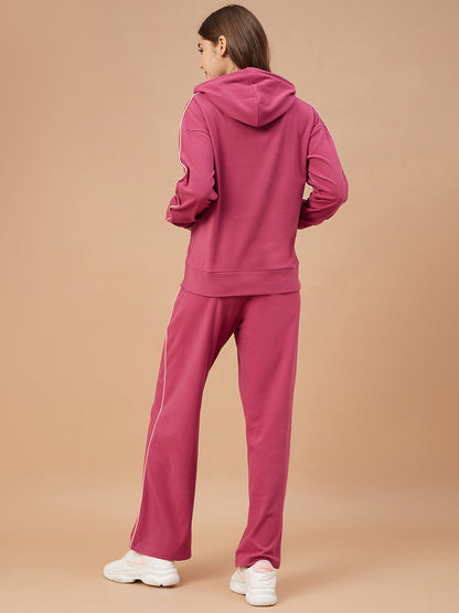 Gipsy Women Rasberry Solid Cotton/Poly Regular Sleeve Hooded Neck Co-Ord Sets