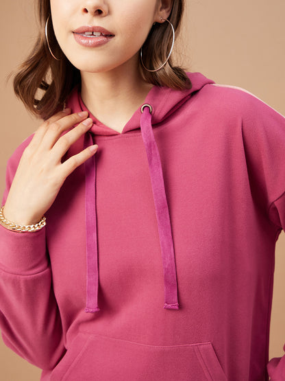 Gipsy Women Rasberry Solid Cotton/Poly Regular Sleeve Hooded Neck Co-Ord Sets
