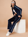 Gipsy Women Stand Collar Straight Full Sleeve Polyester Fabric Navy Co-Ord Sets