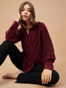 Gipsy Women Burgandy Solid Satin Bishop Sleeve Collar Neck Shirt