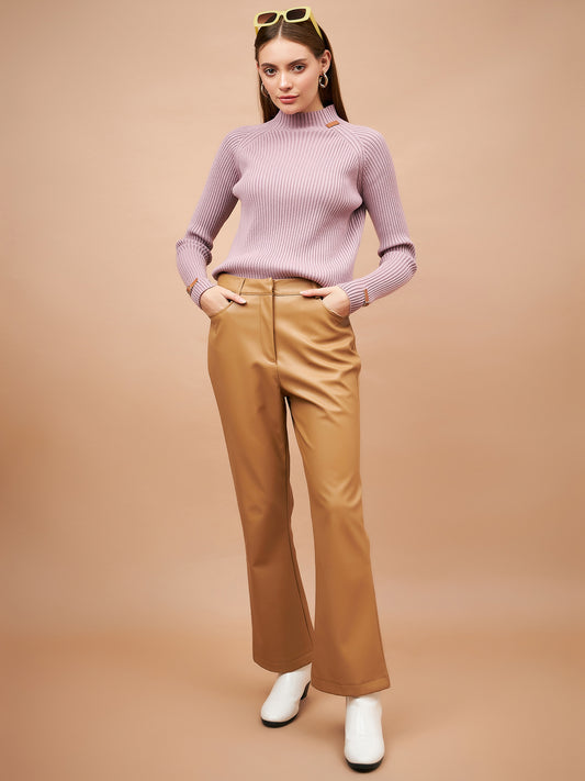 Gipsy Women Round Neck Straight Full Sleeve Acrylic Fabric Aubergine Sweaters