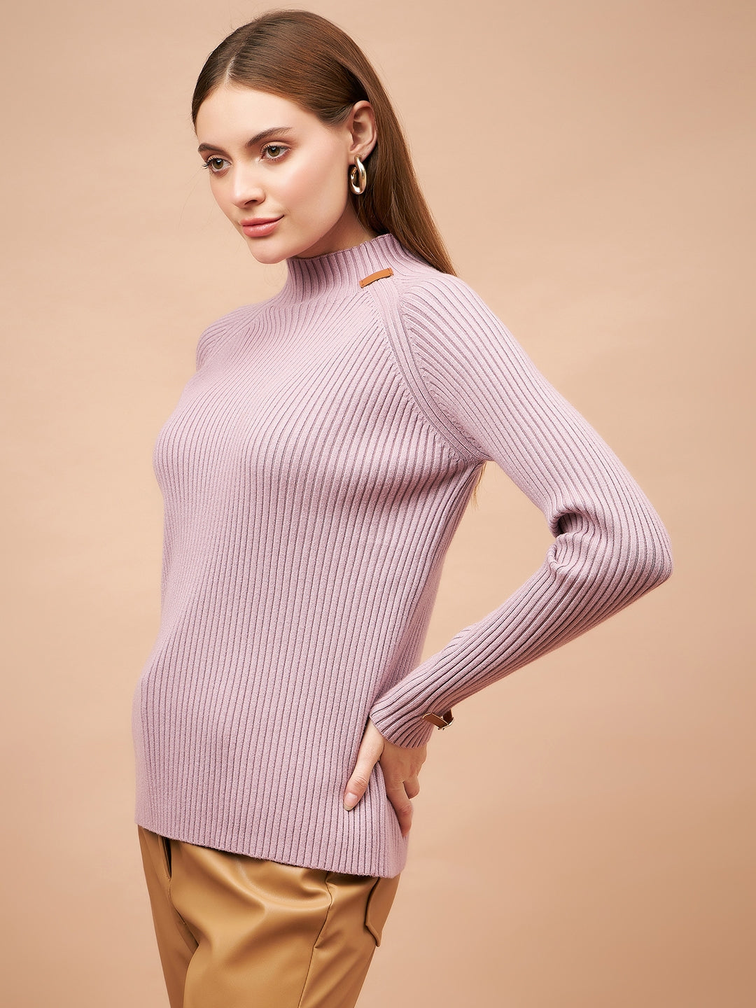 Gipsy Women Round Neck Straight Full Sleeve Acrylic Fabric Aubergine Sweaters