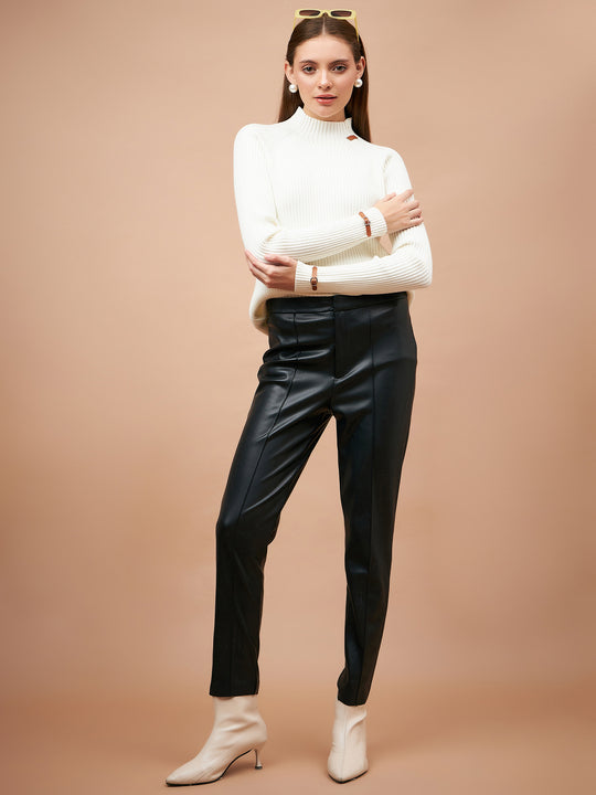 Gipsy Women Round Neck Straight Full Sleeve Acrylic Fabric Cream Sweaters