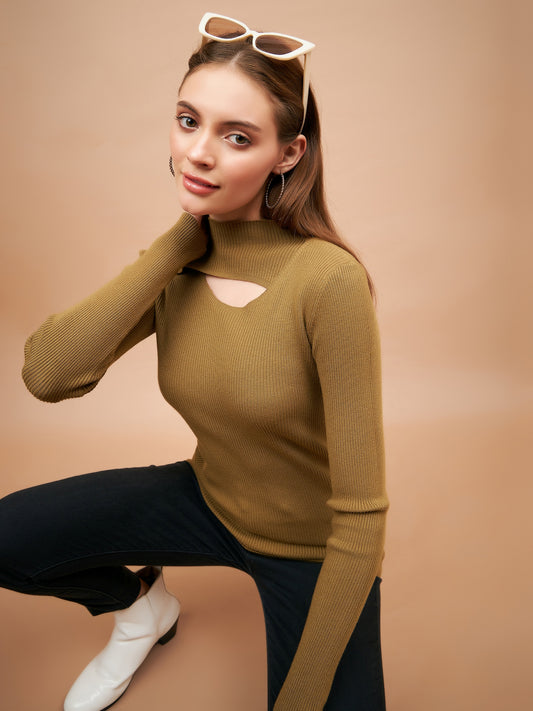 Gipsy Women Crew Neck Straight Full Sleeve Acrylic Fabric Mustard Sweaters