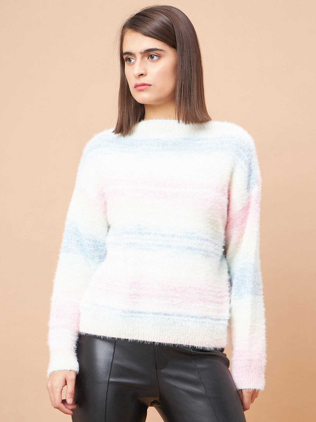 Gipsy Women Round Neck Straight Full Sleeve Acrylic Fabric Pink Sweaters