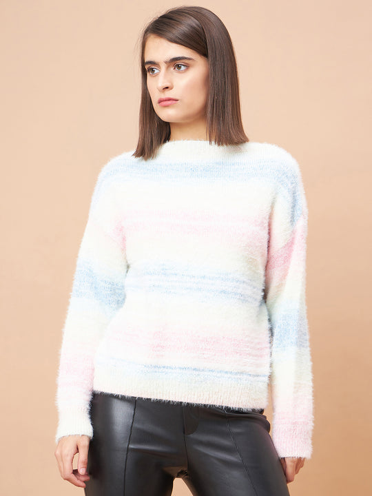 Gipsy Women Round Neck Straight Full Sleeve Acrylic Fabric Pink Sweaters